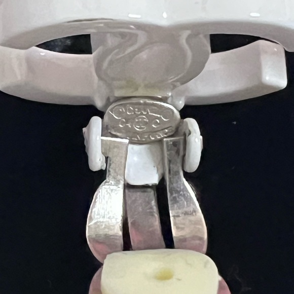 Authentic Preloved Vintage CHANEL Silver Plated CC Logos White Clip Earr… - Picture 7 of 8